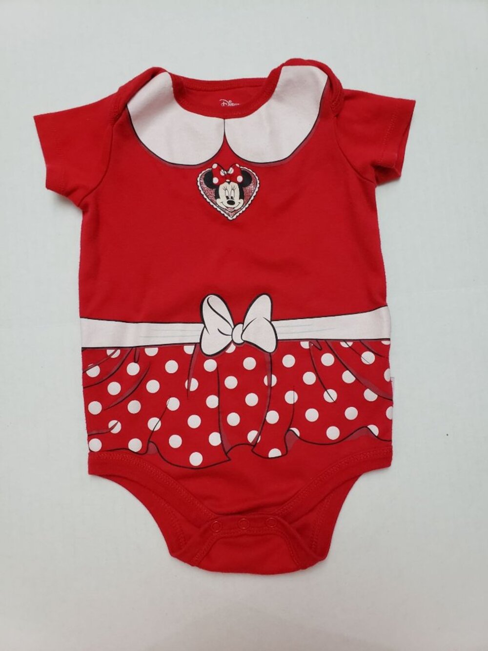 Disney baby, red with white polka dot, Minnie Mouse bodysuit, size 18m
